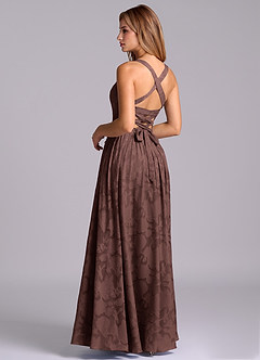 Azazie Francis Bridesmaid Dresses Espresso A-Line Corset Floral Burnout Dress image2