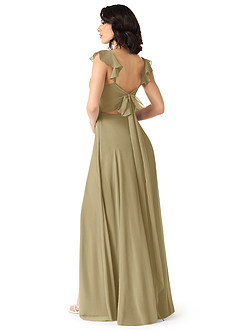 Azazie Everett Bridesmaid Dresses Moss Green A-Line V-neck Ruched Chiffon Dress image2