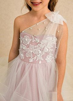 Azazie Zoey Flower Girl Dresses Powder Pink Ball-Gown Lace Tulle Dress image6