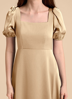 Azazie Briar Junior Vestido de Champán de Satén Elástico de Corte en A con Lazo image8