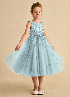 Azazie Lana vestidos de niña de las flores Vestido de Neblina de Satin Mate de Corte En A con Sin mangas image5