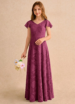 Azazie Narin Girls Formal Abiti da Ragazza di Fiori Abito A-Line in Burnout Floreale con Maniche Gelso image5