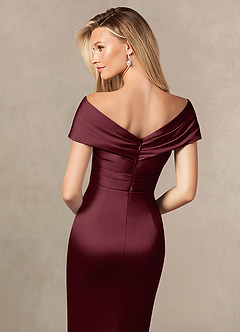 Azazie Ludlow vestidos de madre de la novia Vestido de Cabernet de Satén Elástico de Sirena con Plisado image5