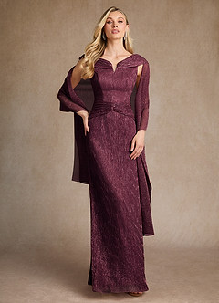 Azazie Warren Mother of the Bride Dresses Berry A-Line Pleated Metallic Mesh Dress image5