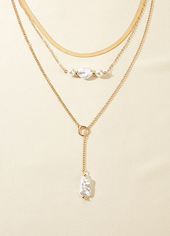 front Layered Pearl Chain Necklace