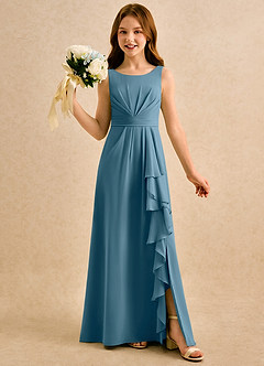 Azazie Chibi Girls Formal Sukienki dla dziewczynek sypiących kwiaty Linia A Pofałdowany Szyfon Długość podłogi Sukienka image1