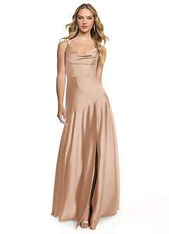 Azazie Kayla Bridesmaid Dresses English Rose Sheath Side Slit Stretch Satin Dress image1
