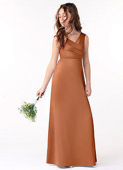 Azazie Sadia Junior Copper A-Line Pleated Stretch Satin Dress image1