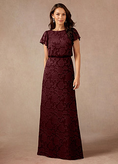 Azazie Lehi vestidos de madre de la novia Vestido de Cabernet de Devorado Floral de Corte En A con Cuello de barco image1