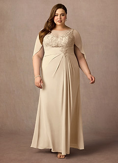 Azazie Hera vestidos de madre de la novia Vestido de Champán de Gasa de Corte En A con Capa de encaje image6