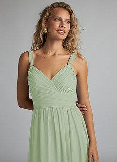 Azazie Aziza Bridesmaid Dresses Dusty Sage A-Line V-Neck Pleated Chiffon Dress image5