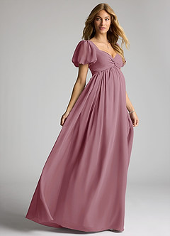 Azazie Madisynn Maternity Bridesmaid Dresses Bow Chiffon Floor-Length Dress image4