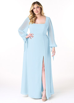 Azazie Leonia Bridesmaid Dresses Sky Blue A-Line Long Sleeve Chiffon Dress image8