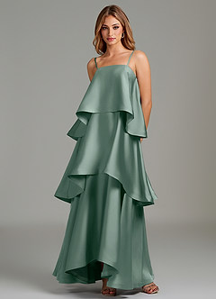 Azazie Azalea Bridesmaid Dresses Silver Sage A-Line Ruched Stretch Satin Dress image5