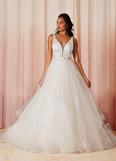 Azazie Toni Wedding Dresses Diamond White Ball-Gown Sequins Tulle Dress image2