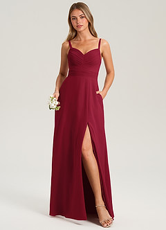 Azazie Terese Bridesmaid Dresses Burgundy A-Line Pleated Chiffon Dress image1