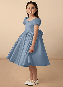 Azazie Juno Flower Girl Dresses Dusty Blue A-Line Sweetheart Neckline Matte Satin Dress image2