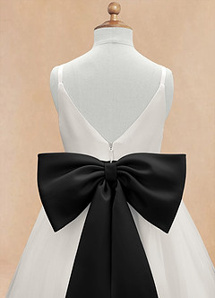 Azazie Lea Flower Girl Dresses Black A-Line Spaghetti Strap Tulle Dress image9