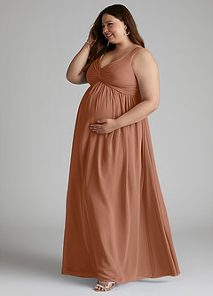 Azazie Yetta Maternity Bridesmaid Dresses A-Line V-Neck Gathered Chiffon Floor-Length Dress image10