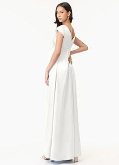 Azazie Allessia Maternity Bridesmaid Dresses A-Line Pleated Stretch Satin Floor-Length Dress image4
