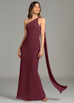 Azazie Juniper Bridesmaid Dresses Cabernet Mermaid One Shoulder Chiffon Dress image3
