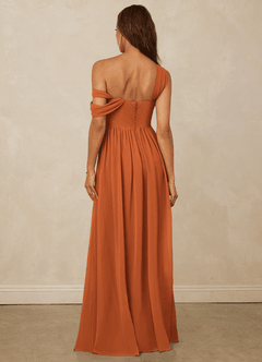 Christian Siriano Bridal for Azazie 1014 Bridesmaid Dresses Cinnamon A-Line Off the Shoulder Chiffon Dress image3