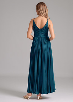 Azazie Raychelle Bridesmaid Dresses Ink Blue A-Line Pleated Stretch Satin Dress image4