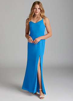 Azazie Becca Junior Vestido de Azul Grisaceo de Gasa de Corte Sirena image1