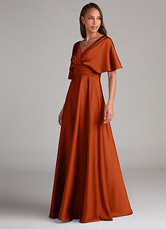 Azazie Pamela Bridesmaid Dresses Paprika A-Line Pleated Stretch Satin Dress image4