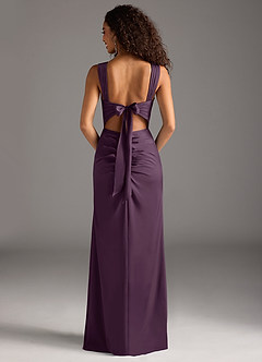 Azazie Jesaphine Bridesmaid Dresses Plum Sheath Bow Stretch Satin Dress image5
