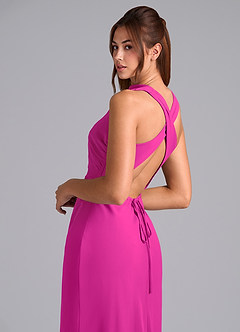 Azazie Evadne Abiti da Damigella Abito Tubino in Chiffon Plissettato Fucsia image7