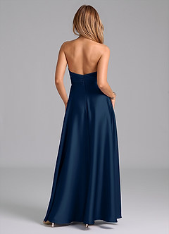 Azazie Tessie At-home Try On Dresses Terracotta A-Line Pleated Stretch Satin Dress image2