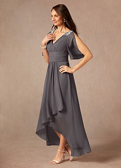 Azazie Pascual Mother of the Bride Dresses Steel Grey A-Line Pleated Chiffon Dress image3