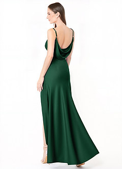 Azazie Alaija Bridesmaid Dresses Dark Green Mermaid Side Slit Stretch Satin Dress image1