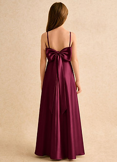 Azazie Joella Girls Formal Flower Girl Dresses Burgundy A-Line Pleated Stretch Satin Dress image1