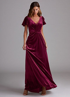 Azazie Soren Bridesmaid Dresses Cabernet A-Line Velvet Dress image4
