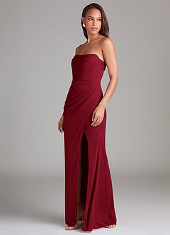 Azazie Leonis Robes de demoiselle d'honneur Robe Fourreau Convertible en Maille Sans bretelle Bourgogne image3