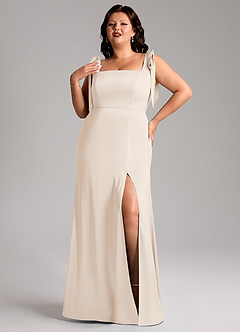 Azazie Frostine Bridesmaid Dresses White Alabaster A-Line Bow Stretch Satin Dress image1