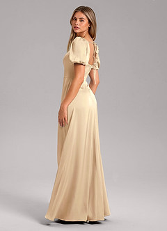 Azazie Fyona Bridesmaid Dresses Champagne A-Line Pleated Stretch Satin Dress image5