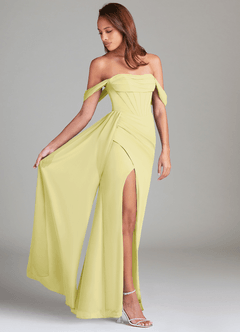 Azazie Amyra Jurken voor bruidsmeisjes Converteerbaar Jurk van Chiffon met Kolom Off the Shoulder Citroensorbet image2