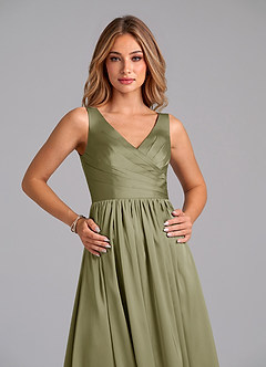 Azazie Keyla Robes de demoiselle d'honneur Robe Trapèze en Satin extensible Plissée Pistache image3