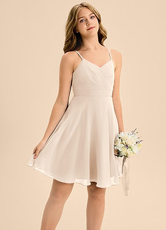 Azazie Avelina Junior White Alabaster A-Line Pleated Chiffon Dress image5