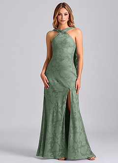 Azazie Kinsley Final Sale Matcha Mermaid Pleated Floral Burnout Dress image6