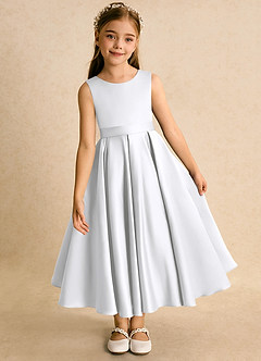 Azazie Junebuj Flower Girl Dresses White Ball-Gown Pleated Matte Satin Dress image6