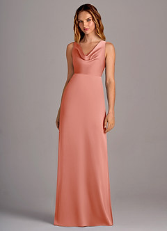 Azazie Wrenlee Bridesmaid Dresses Coral A-Line Stretch Satin Dress image4