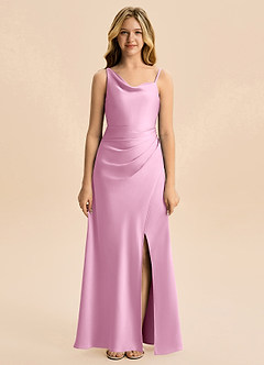 Azazie Abby Junior Robe Fourreau en Satin extensible Plissé Rose Bonbon image5