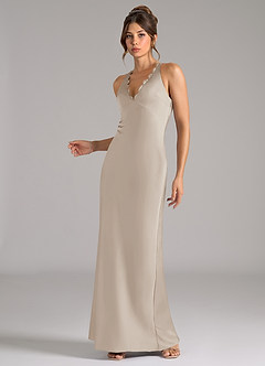 Azazie Tianna Robes de demoiselle d'honneur Robe Trapèze en Satin extensible Givre image3