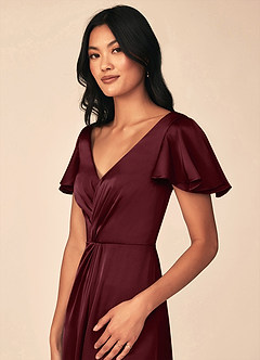 Azazie Soren Brudtärnklänningar Klänning av A-Line i Stretch Satin Plisserad Cabernet image7
