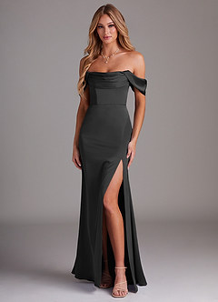 Azazie Saige Jurken voor thuis passen Jurk van Stretch Satijn met Kolom Off the Shoulder Zwart image1