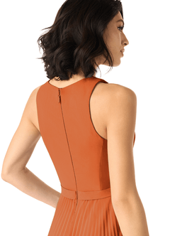 Azazie Lindie Bridesmaid Dresses Cinnamon A-Line Scoop Pleated Chiffon Dress image5